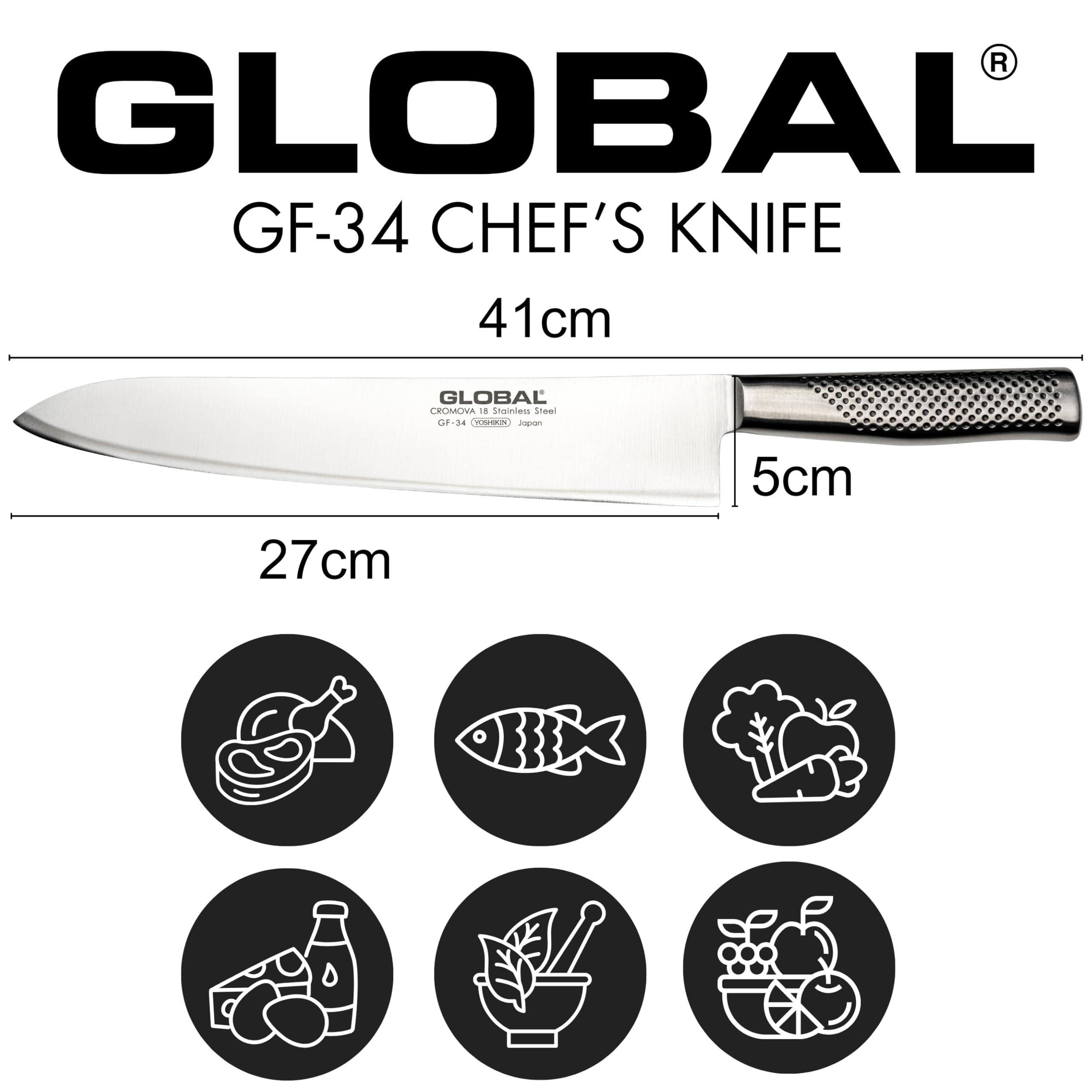 Global 11 inch Forged Heavyweight Chef's Knife, Japanese Stainless Steel, Razor-Sharp Edge, Made in Japan, GF-34 - Image 3