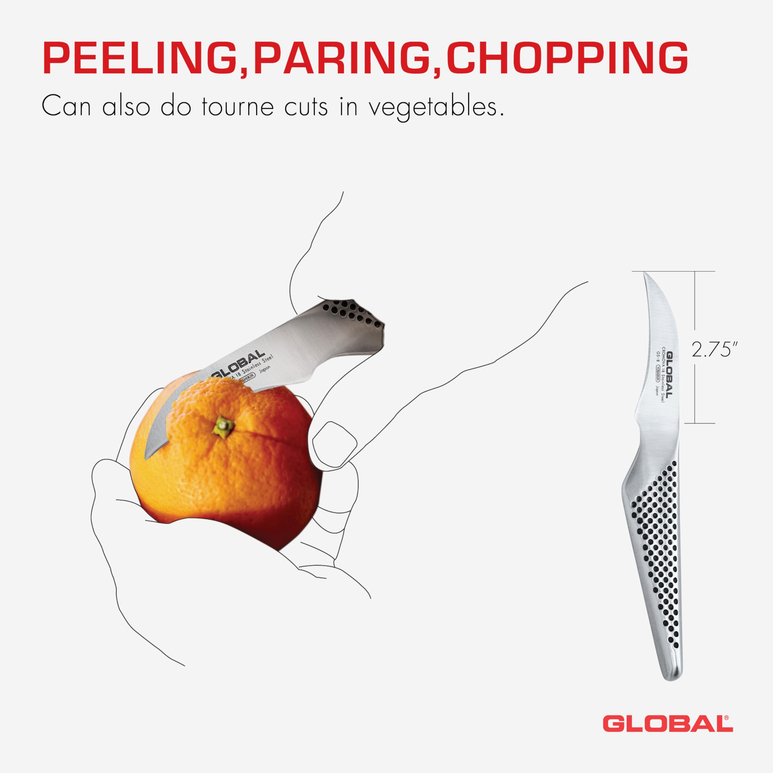 Global 2 3/4 inch Peeling Knife - Lightweight Japanese Stainless Steel, Razor-Sharp Edge, Made in Japan, GS-8 - Image 4