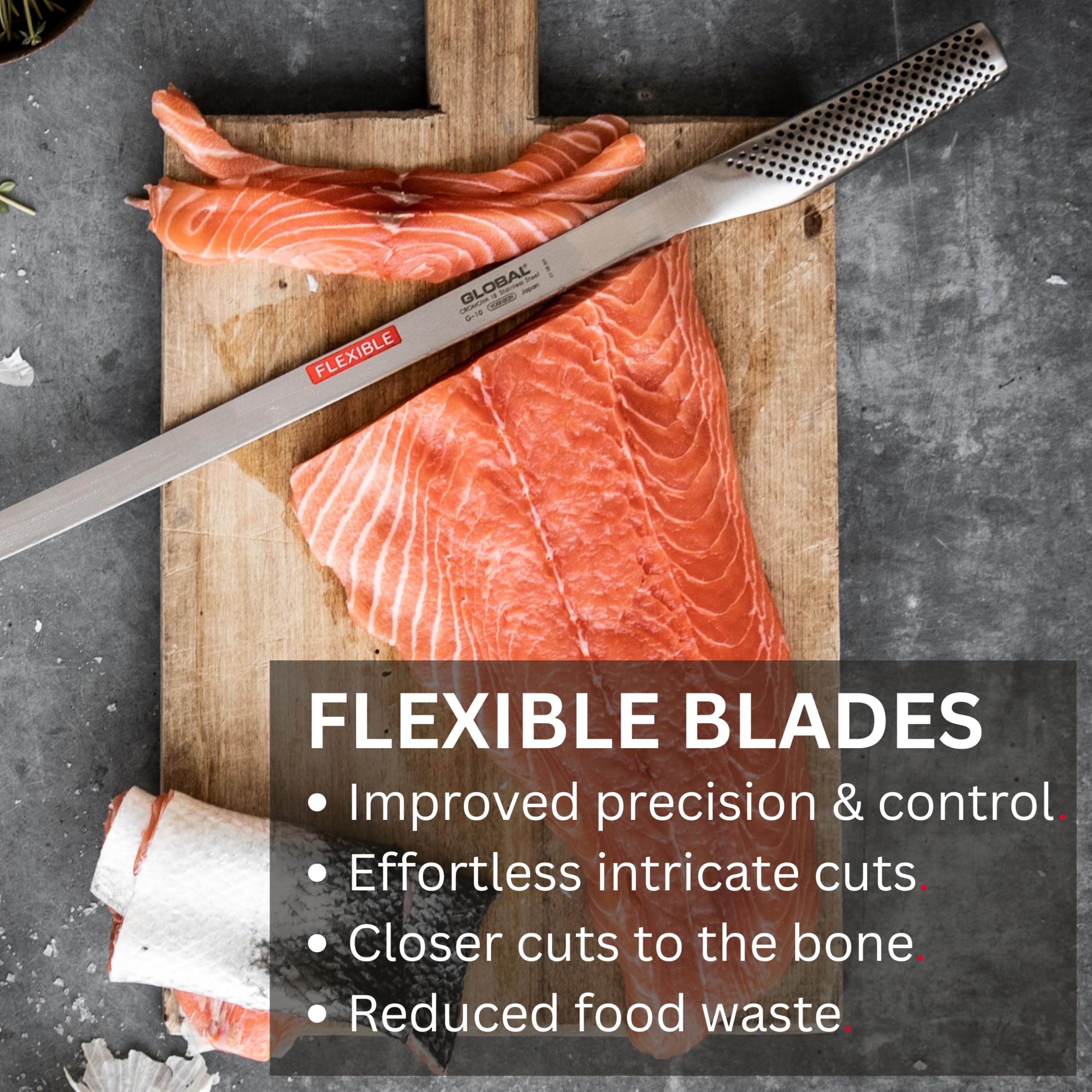 Global 10 1/2 inch Ham/Salmon Flexible Slicer - Lightweight Japanese Stainless Steel, Razor-Sharp Edge, Made in Japan, G-69 - Image 7