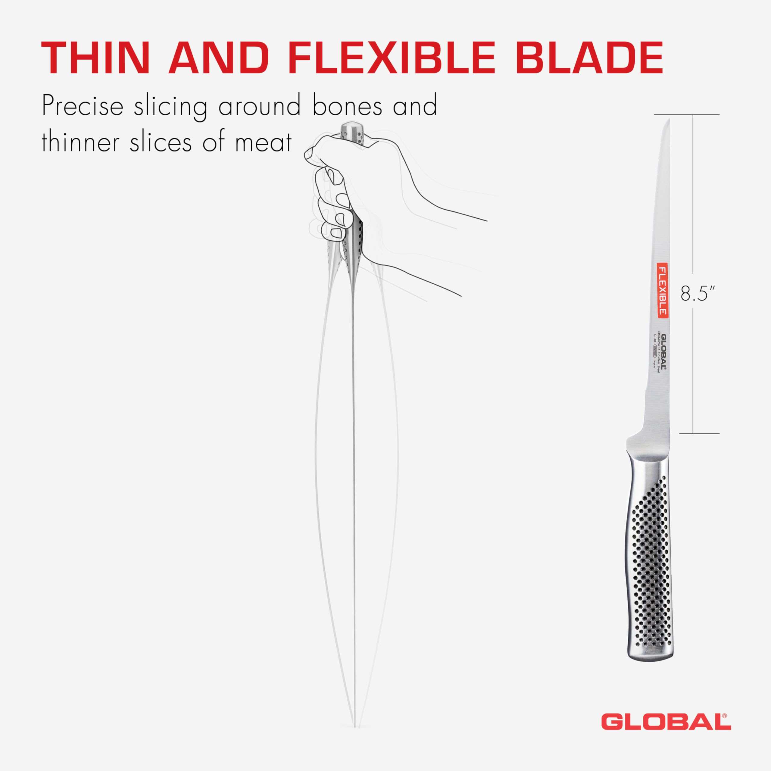 Global 8 inch Flexible Swedish Fillet Knife - Lightweight Japanese Stainless Steel, Razor-Sharp Edge, Made in Japan, G-30 - Image 4