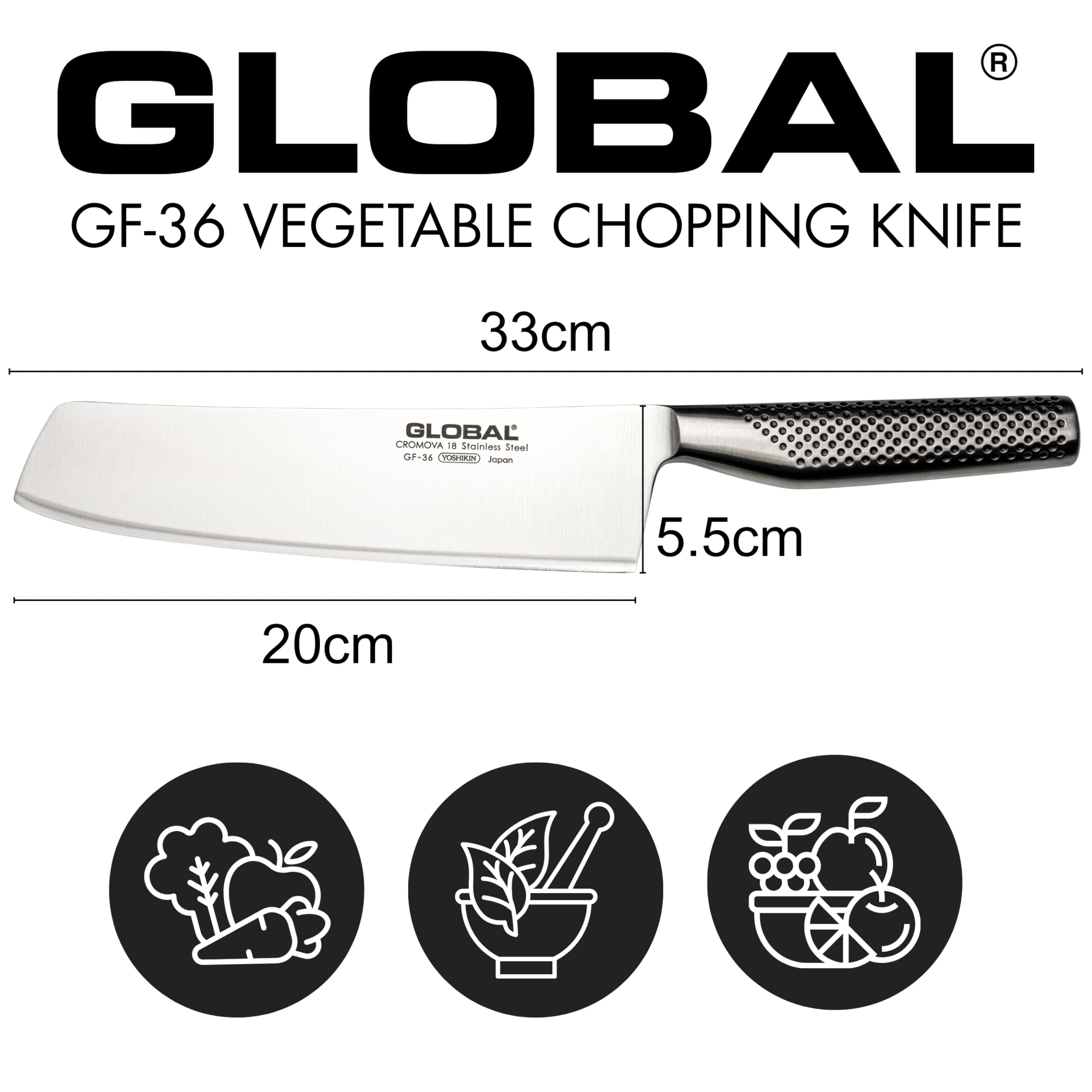 Global 8 inch Forged Heavyweight Vegetable Knife - Japanese Stainless Steel, Razor-Sharp Edge, Made in Japan, GF-36 - Image 3