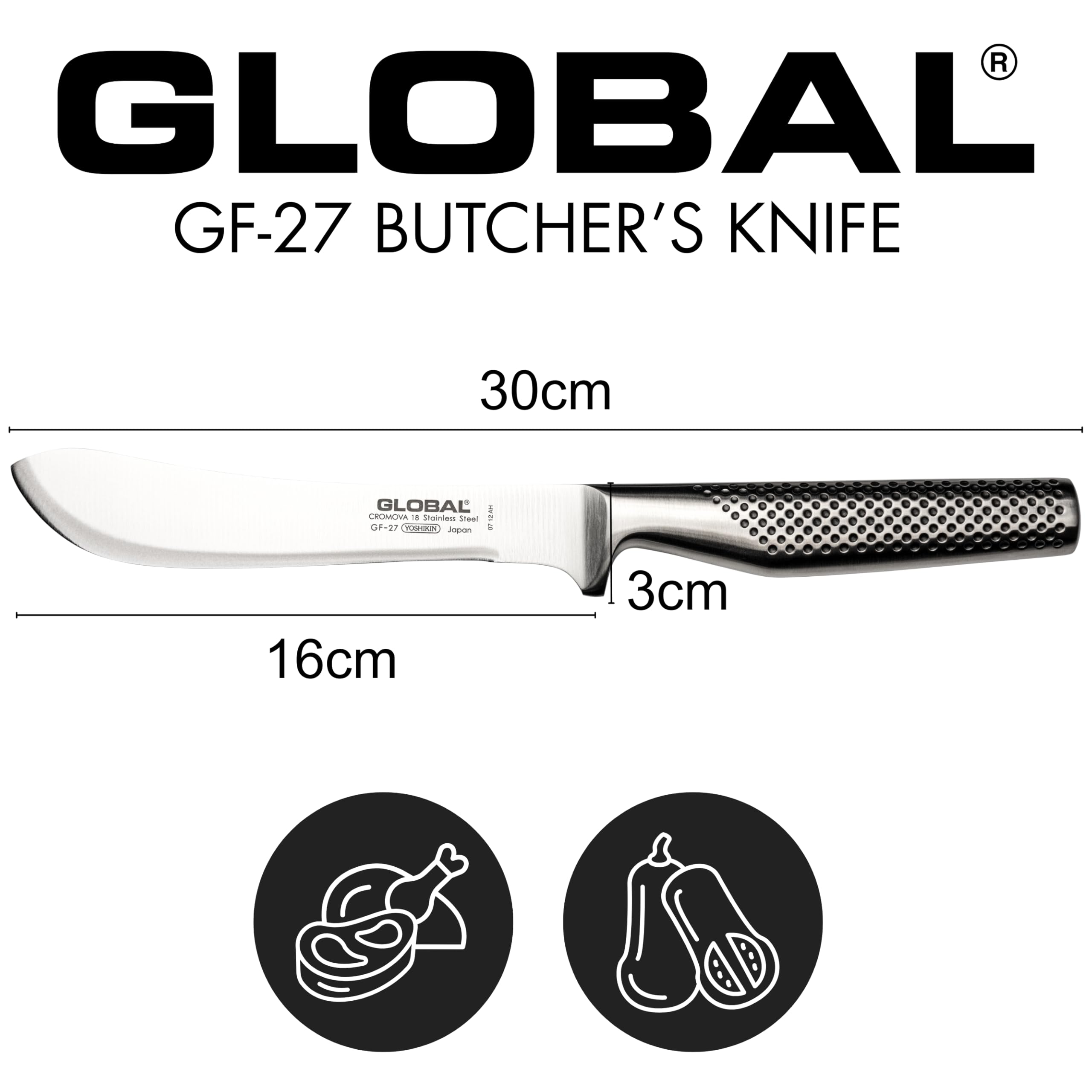 Global GF-27-7 inch, 16cm Heavyweight Butcher's Knife, 7 inch, Stainless Steel - Image 4
